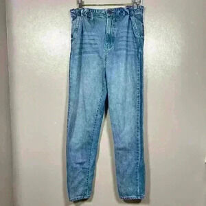 MOM JEANS High Rise Mid Wash Pleat Waistline Soft Straight Leg Women Size 4